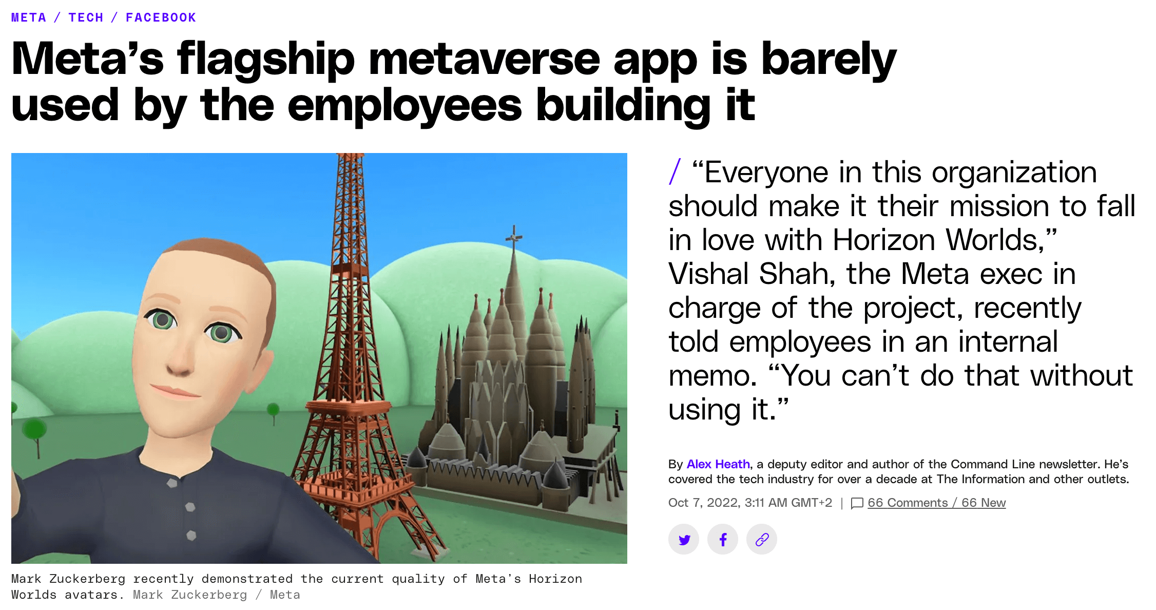 Dans cet article, The Verge aborde le fait que même les employés de Meta semblent ne pas utiliser massivement Horizon Worlds.